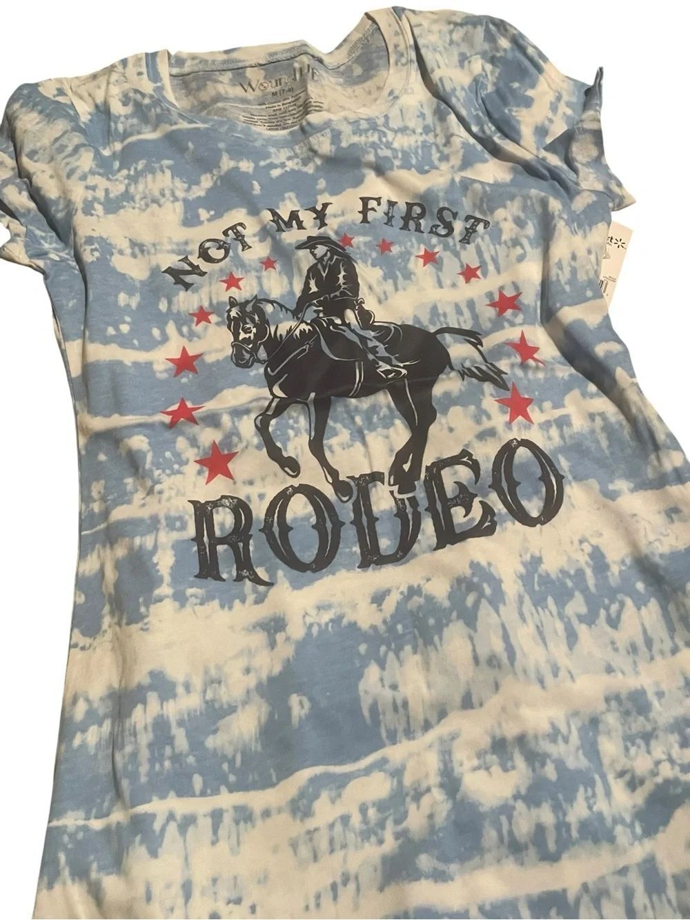 Wound up size medium "Not My First Rodeo" Tie-Dye Tee - Light Blue